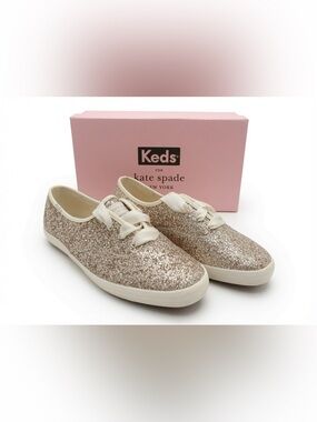New Size 9 Kate Spade Keds Glitter Lace-Up Sneakers - Rose Gold